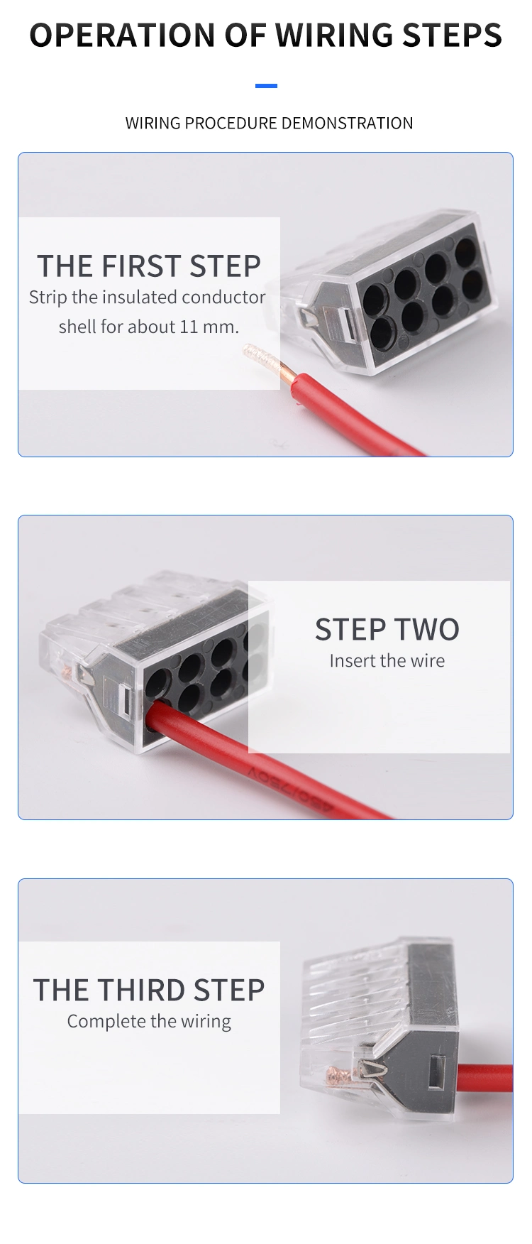 Electrical Compact Mini Screwless 8 Way Unit Spring Quick Push in Wires in-Line Cable Connectors